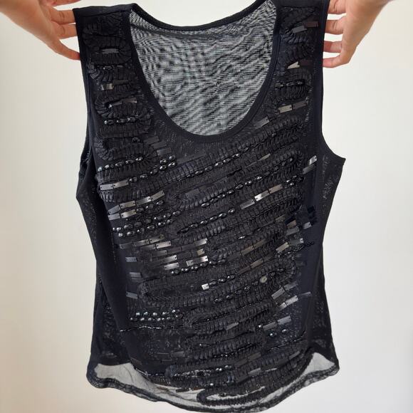 Euro Vintage Black Mesh Beaded Tank (Medium) - Picture 3 of 5